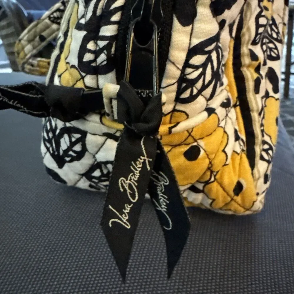 Vera Bradley Black Go wild Yellow Floral Small Quilted Duffle Bag Boho